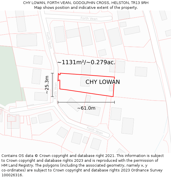 CHY LOWAN, FORTH VEAN, GODOLPHIN CROSS, HELSTON, TR13 9RH: Plot and title map