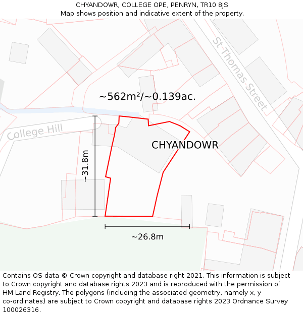 CHYANDOWR, COLLEGE OPE, PENRYN, TR10 8JS: Plot and title map