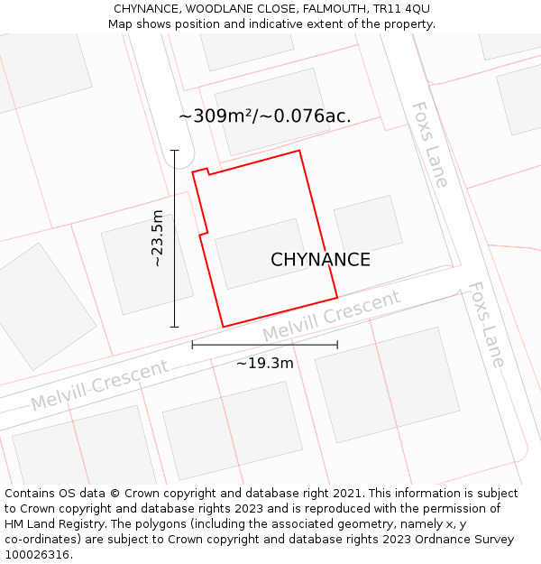 CHYNANCE, WOODLANE CLOSE, FALMOUTH, TR11 4QU: Plot and title map