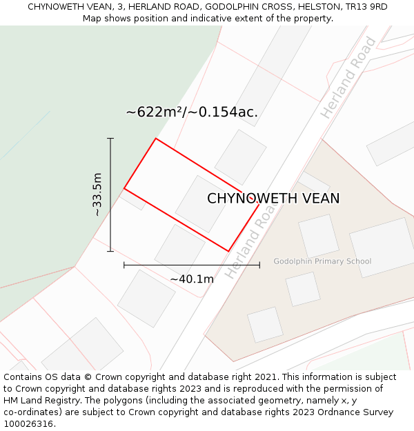 CHYNOWETH VEAN, 3, HERLAND ROAD, GODOLPHIN CROSS, HELSTON, TR13 9RD: Plot and title map