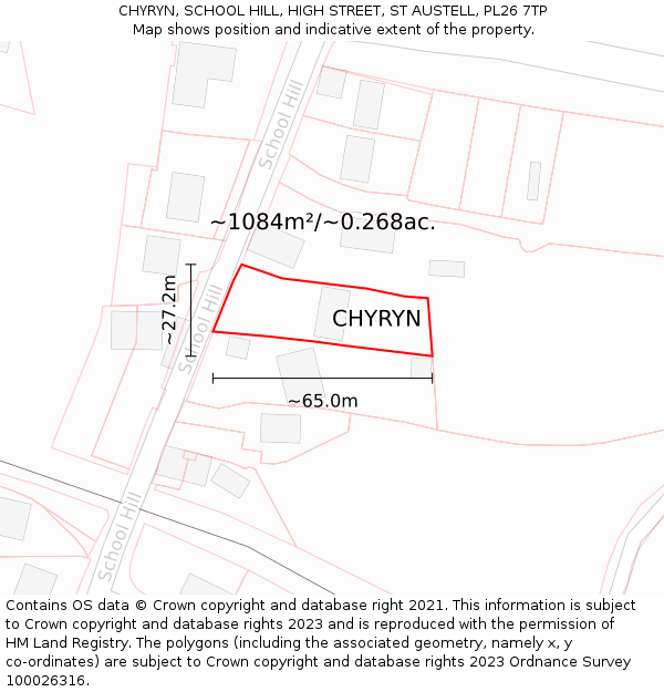 CHYRYN, SCHOOL HILL, HIGH STREET, ST AUSTELL, PL26 7TP: Plot and title map