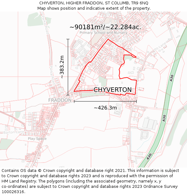 CHYVERTON, HIGHER FRADDON, ST COLUMB, TR9 6NQ: Plot and title map