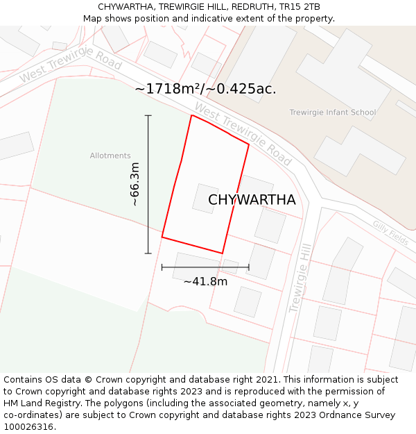 CHYWARTHA, TREWIRGIE HILL, REDRUTH, TR15 2TB: Plot and title map