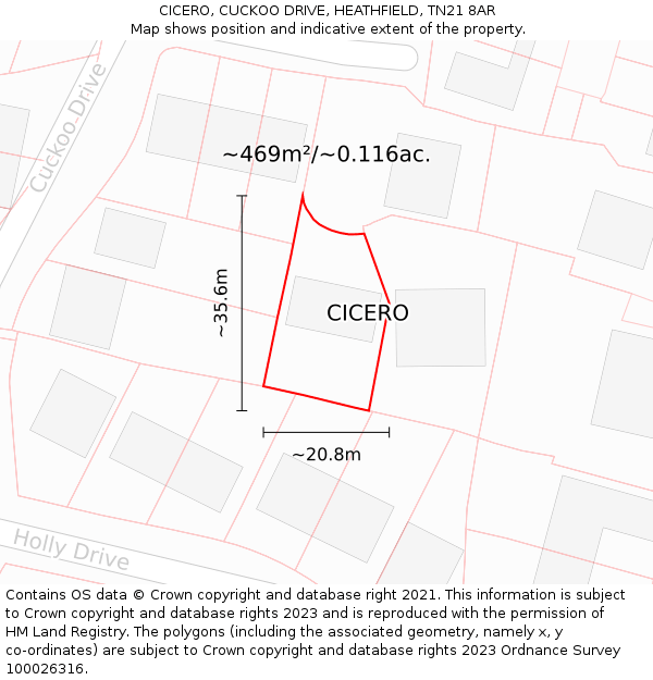 CICERO, CUCKOO DRIVE, HEATHFIELD, TN21 8AR: Plot and title map