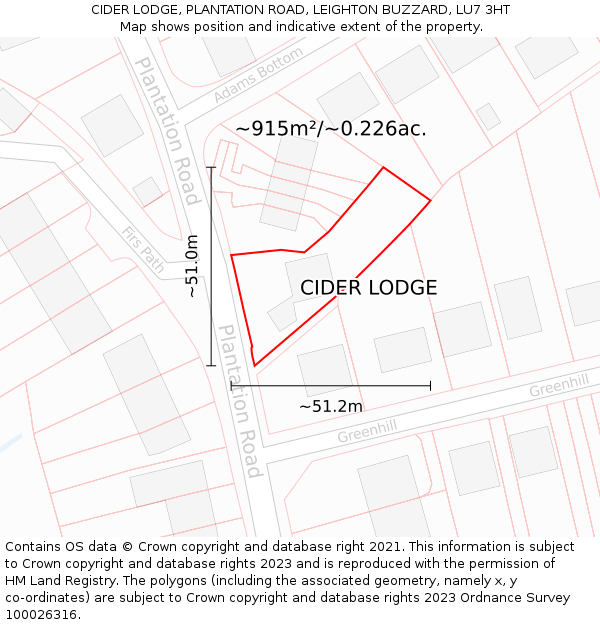 CIDER LODGE, PLANTATION ROAD, LEIGHTON BUZZARD, LU7 3HT: Plot and title map