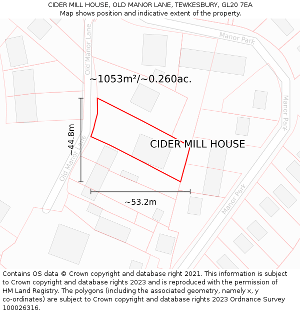 CIDER MILL HOUSE, OLD MANOR LANE, TEWKESBURY, GL20 7EA: Plot and title map