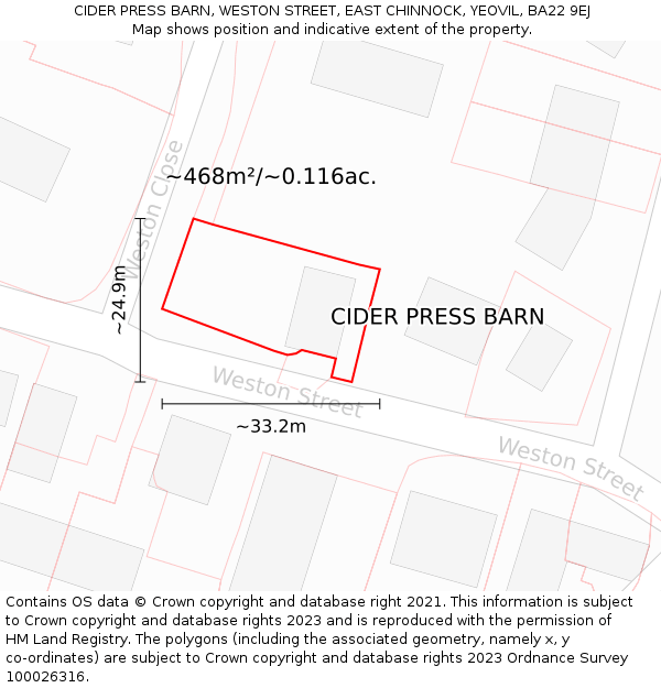 CIDER PRESS BARN, WESTON STREET, EAST CHINNOCK, YEOVIL, BA22 9EJ: Plot and title map