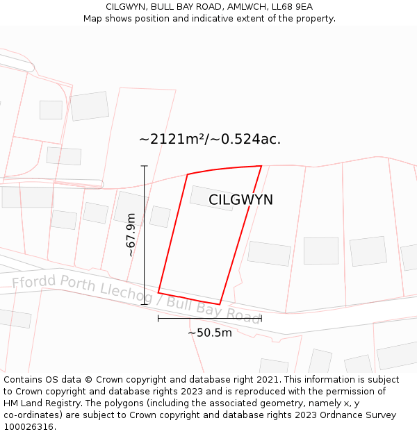 CILGWYN, BULL BAY ROAD, AMLWCH, LL68 9EA: Plot and title map