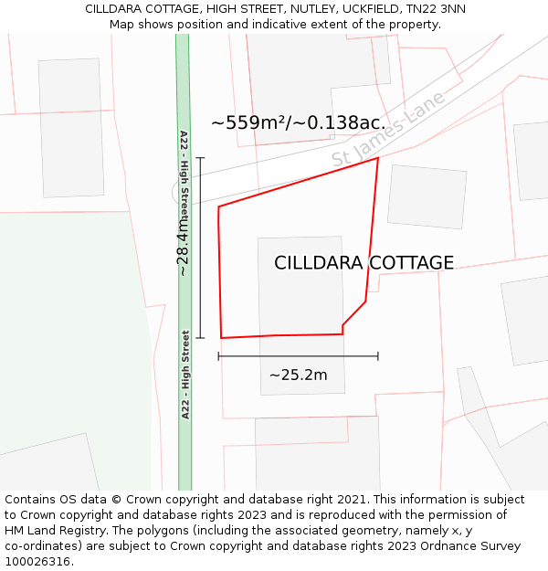 CILLDARA COTTAGE, HIGH STREET, NUTLEY, UCKFIELD, TN22 3NN: Plot and title map