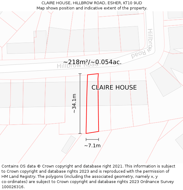 CLAIRE HOUSE, HILLBROW ROAD, ESHER, KT10 9UD: Plot and title map