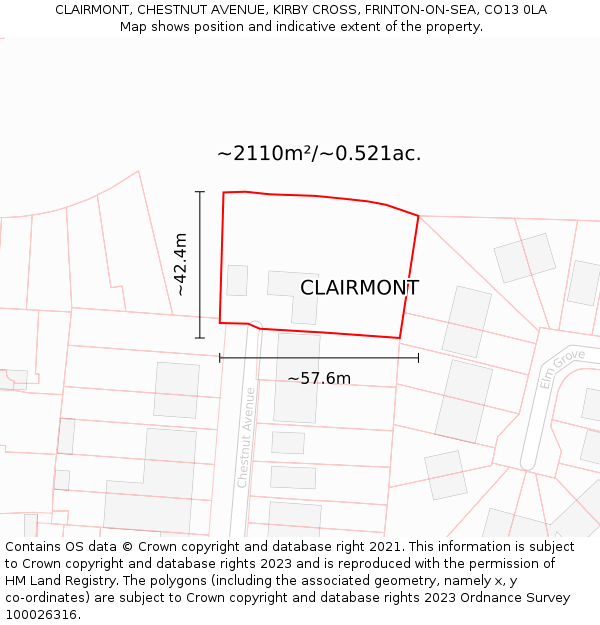 CLAIRMONT, CHESTNUT AVENUE, KIRBY CROSS, FRINTON-ON-SEA, CO13 0LA: Plot and title map