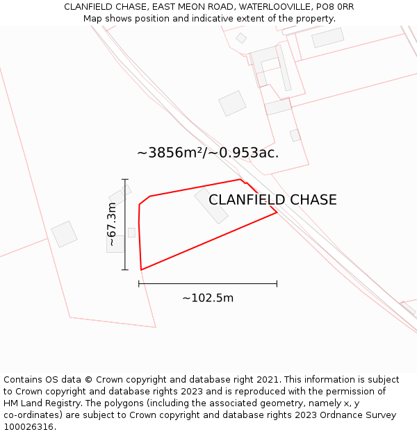 CLANFIELD CHASE, EAST MEON ROAD, WATERLOOVILLE, PO8 0RR: Plot and title map