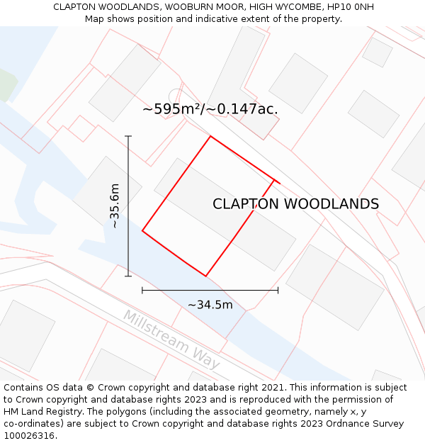 CLAPTON WOODLANDS, WOOBURN MOOR, HIGH WYCOMBE, HP10 0NH: Plot and title map