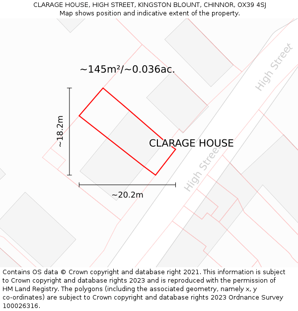 CLARAGE HOUSE, HIGH STREET, KINGSTON BLOUNT, CHINNOR, OX39 4SJ: Plot and title map