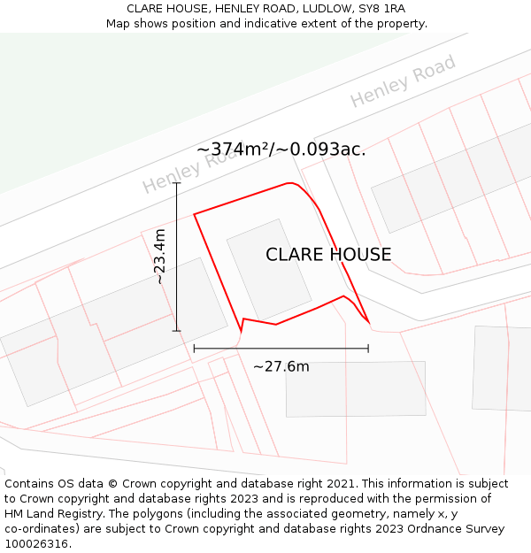 CLARE HOUSE, HENLEY ROAD, LUDLOW, SY8 1RA: Plot and title map