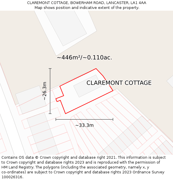 CLAREMONT COTTAGE, BOWERHAM ROAD, LANCASTER, LA1 4AA: Plot and title map