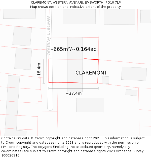 CLAREMONT, WESTERN AVENUE, EMSWORTH, PO10 7LP: Plot and title map