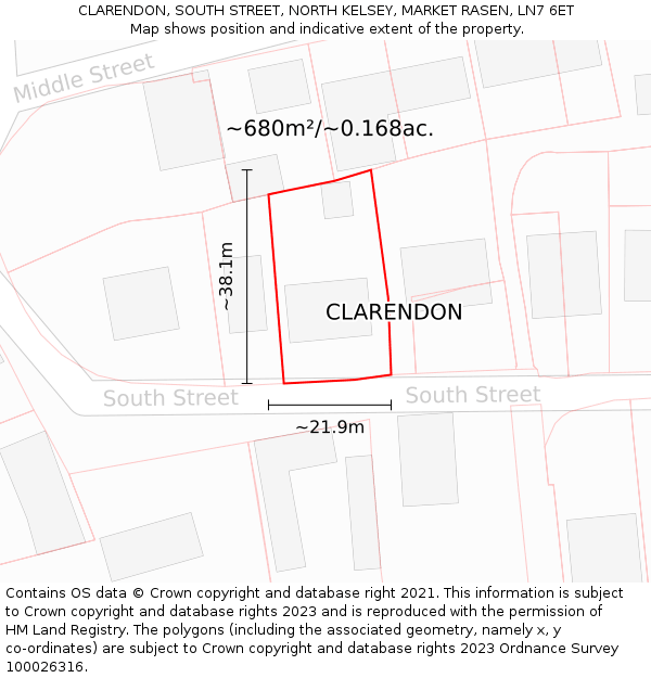 CLARENDON, SOUTH STREET, NORTH KELSEY, MARKET RASEN, LN7 6ET: Plot and title map