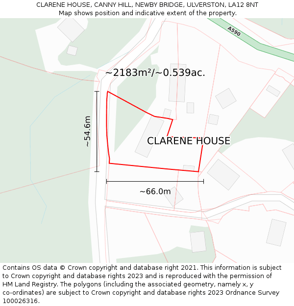 CLARENE HOUSE, CANNY HILL, NEWBY BRIDGE, ULVERSTON, LA12 8NT: Plot and title map