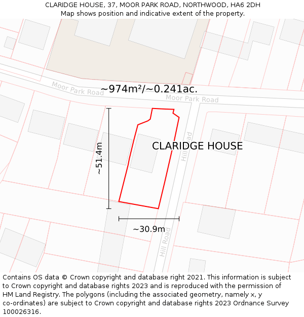 CLARIDGE HOUSE, 37, MOOR PARK ROAD, NORTHWOOD, HA6 2DH: Plot and title map