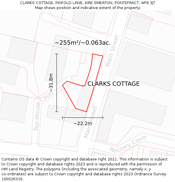 CLARKS COTTAGE, PINFOLD LANE, KIRK SMEATON, PONTEFRACT, WF8 3JT: Plot and title map