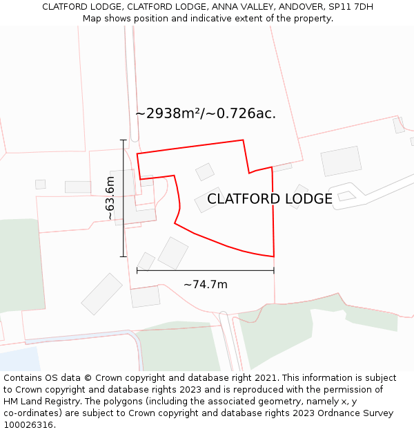 CLATFORD LODGE, CLATFORD LODGE, ANNA VALLEY, ANDOVER, SP11 7DH: Plot and title map