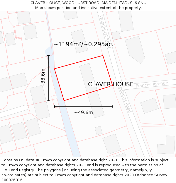 CLAVER HOUSE, WOODHURST ROAD, MAIDENHEAD, SL6 8NU: Plot and title map