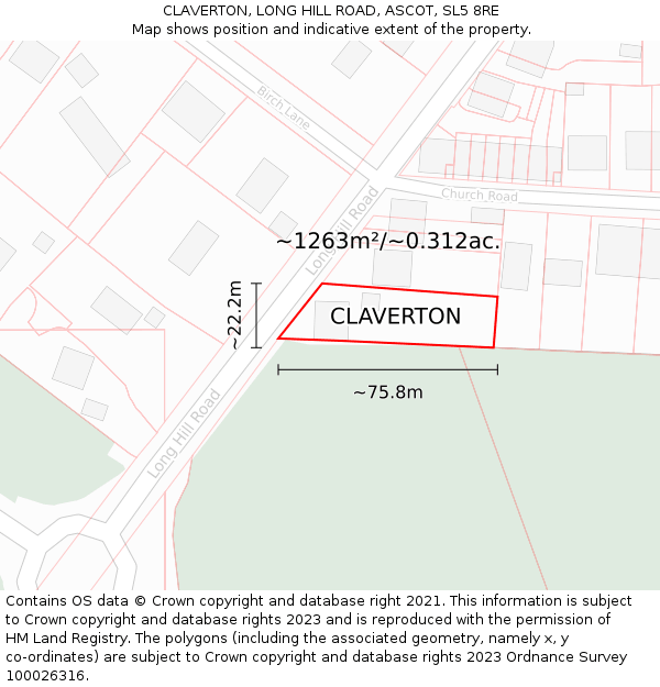 CLAVERTON, LONG HILL ROAD, ASCOT, SL5 8RE: Plot and title map