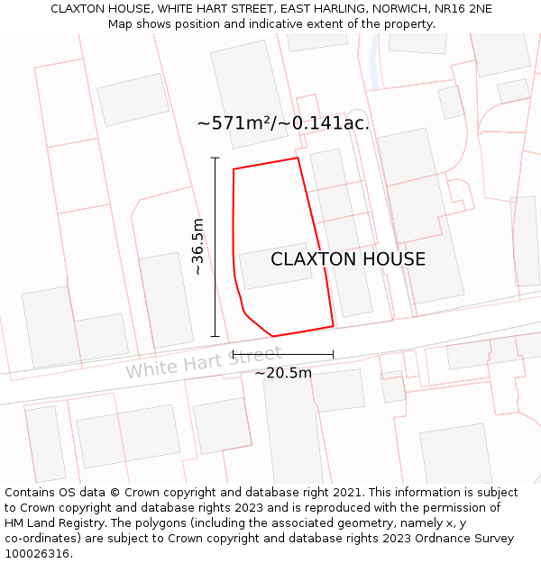 CLAXTON HOUSE, WHITE HART STREET, EAST HARLING, NORWICH, NR16 2NE: Plot and title map