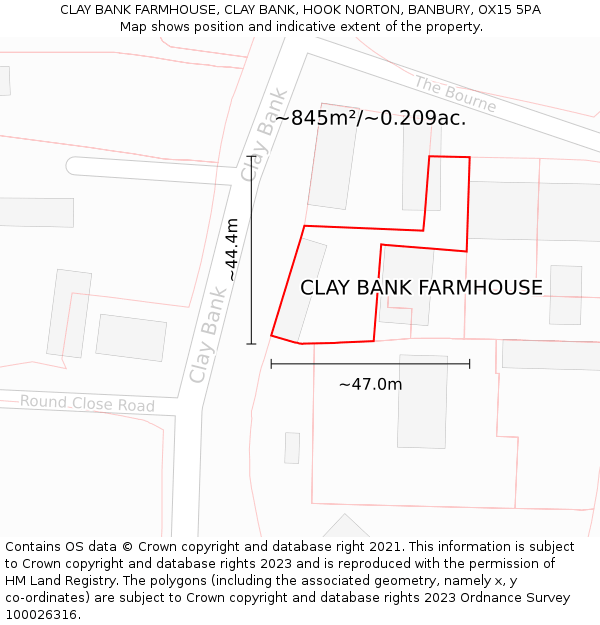 CLAY BANK FARMHOUSE, CLAY BANK, HOOK NORTON, BANBURY, OX15 5PA: Plot and title map