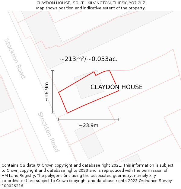 CLAYDON HOUSE, SOUTH KILVINGTON, THIRSK, YO7 2LZ: Plot and title map