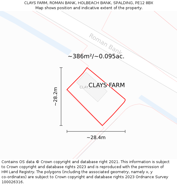 CLAYS FARM, ROMAN BANK, HOLBEACH BANK, SPALDING, PE12 8BX: Plot and title map