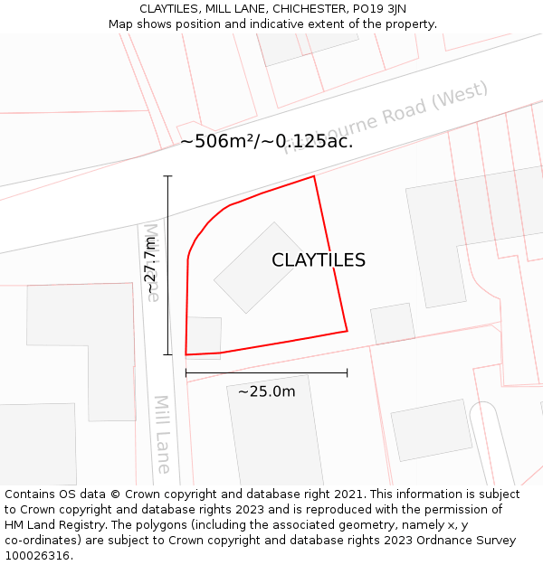 CLAYTILES, MILL LANE, CHICHESTER, PO19 3JN: Plot and title map