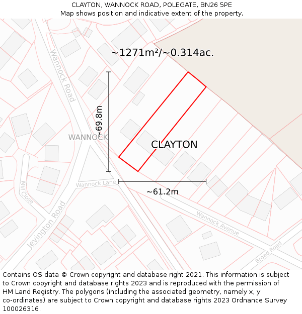 CLAYTON, WANNOCK ROAD, POLEGATE, BN26 5PE: Plot and title map