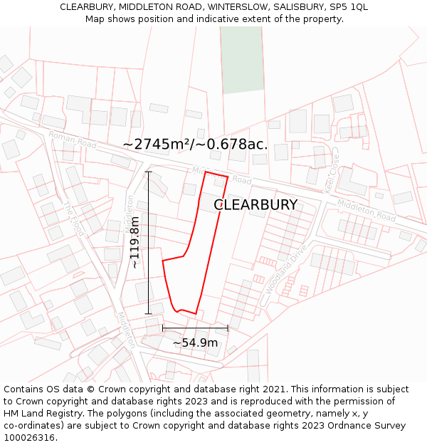 CLEARBURY, MIDDLETON ROAD, WINTERSLOW, SALISBURY, SP5 1QL: Plot and title map