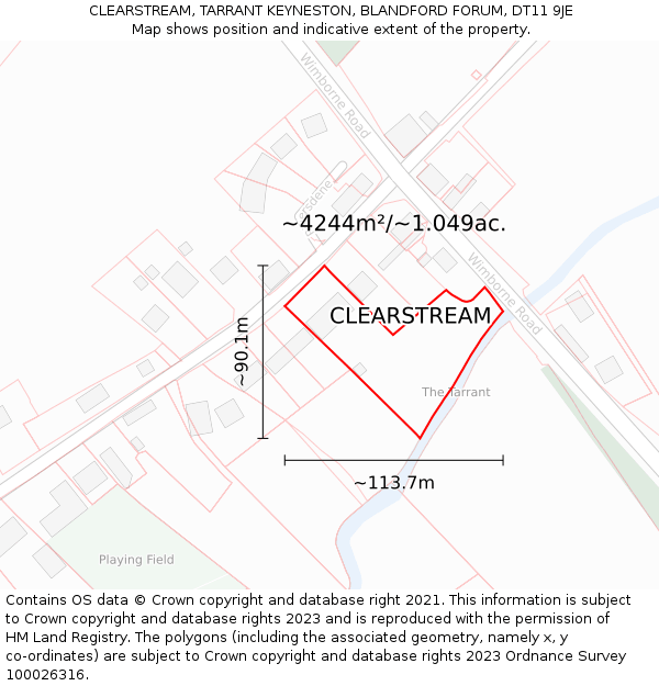 CLEARSTREAM, TARRANT KEYNESTON, BLANDFORD FORUM, DT11 9JE: Plot and title map