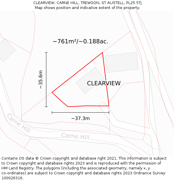CLEARVIEW, CARNE HILL, TREWOON, ST AUSTELL, PL25 5TJ: Plot and title map