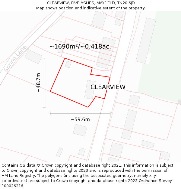 CLEARVIEW, FIVE ASHES, MAYFIELD, TN20 6JD: Plot and title map