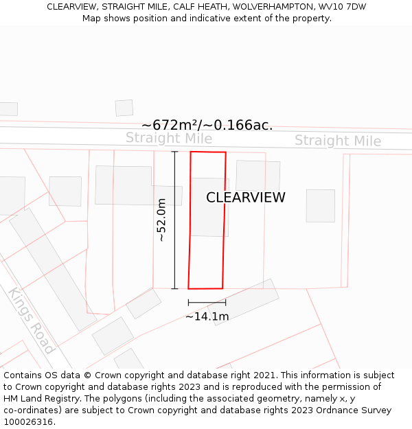 CLEARVIEW, STRAIGHT MILE, CALF HEATH, WOLVERHAMPTON, WV10 7DW: Plot and title map