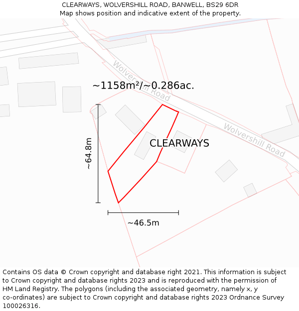 CLEARWAYS, WOLVERSHILL ROAD, BANWELL, BS29 6DR: Plot and title map