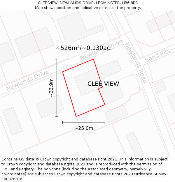 CLEE VIEW, NEWLANDS DRIVE, LEOMINSTER, HR6 8PR: Plot and title map