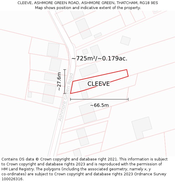 CLEEVE, ASHMORE GREEN ROAD, ASHMORE GREEN, THATCHAM, RG18 9ES: Plot and title map