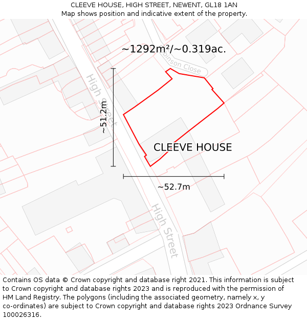 CLEEVE HOUSE, HIGH STREET, NEWENT, GL18 1AN: Plot and title map