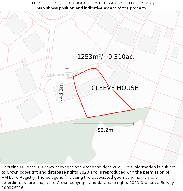 CLEEVE HOUSE, LEDBOROUGH GATE, BEACONSFIELD, HP9 2DQ: Plot and title map