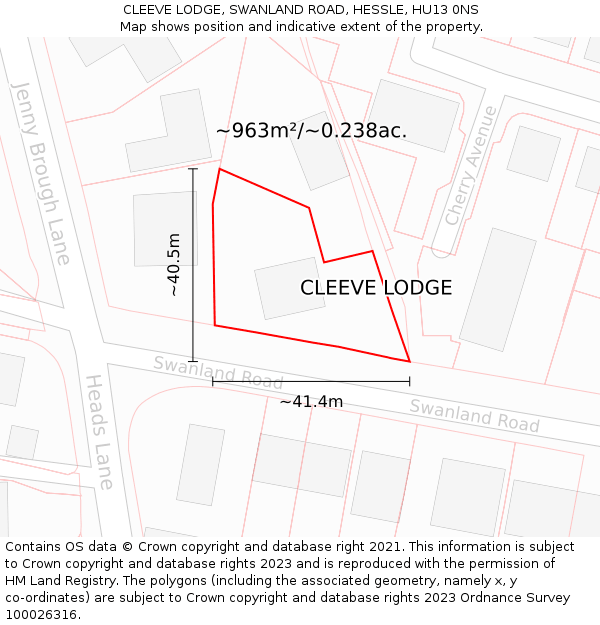 CLEEVE LODGE, SWANLAND ROAD, HESSLE, HU13 0NS: Plot and title map