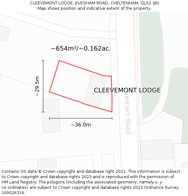 CLEEVEMONT LODGE, EVESHAM ROAD, CHELTENHAM, GL52 3JN: Plot and title map