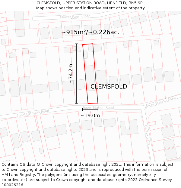 CLEMSFOLD, UPPER STATION ROAD, HENFIELD, BN5 9PL: Plot and title map