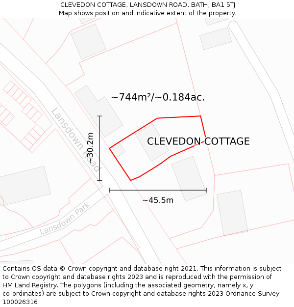 CLEVEDON COTTAGE, LANSDOWN ROAD, BATH, BA1 5TJ: Plot and title map