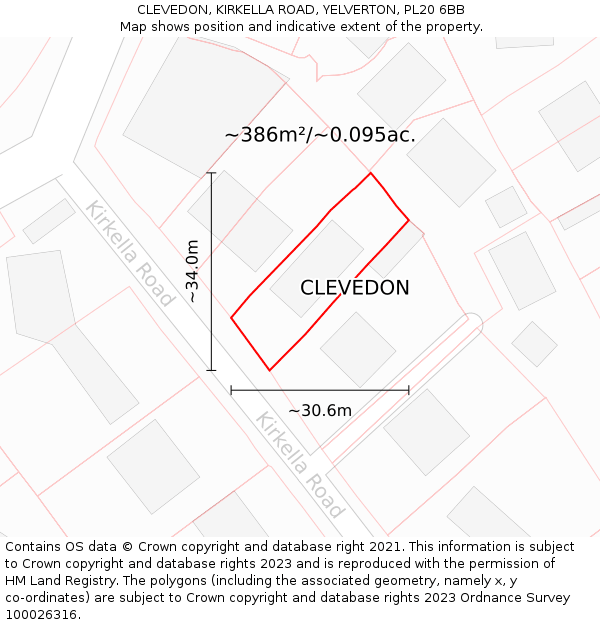 CLEVEDON, KIRKELLA ROAD, YELVERTON, PL20 6BB: Plot and title map