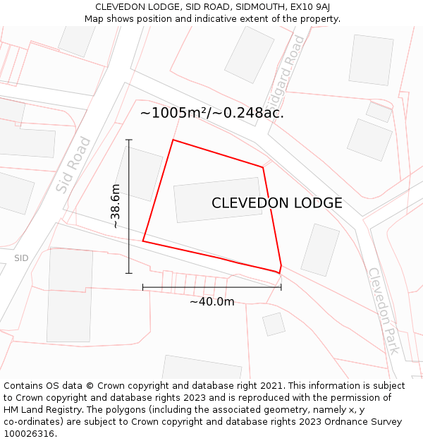 CLEVEDON LODGE, SID ROAD, SIDMOUTH, EX10 9AJ: Plot and title map